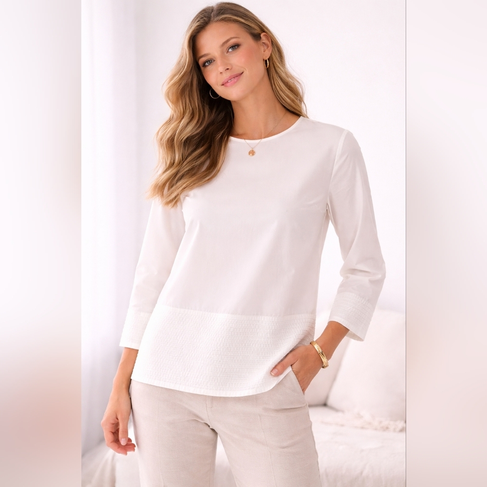 COS Cream Long-Sleeve Textured Hem Blouse
